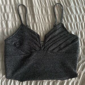 Sparkling Gray Metallic Crop Top